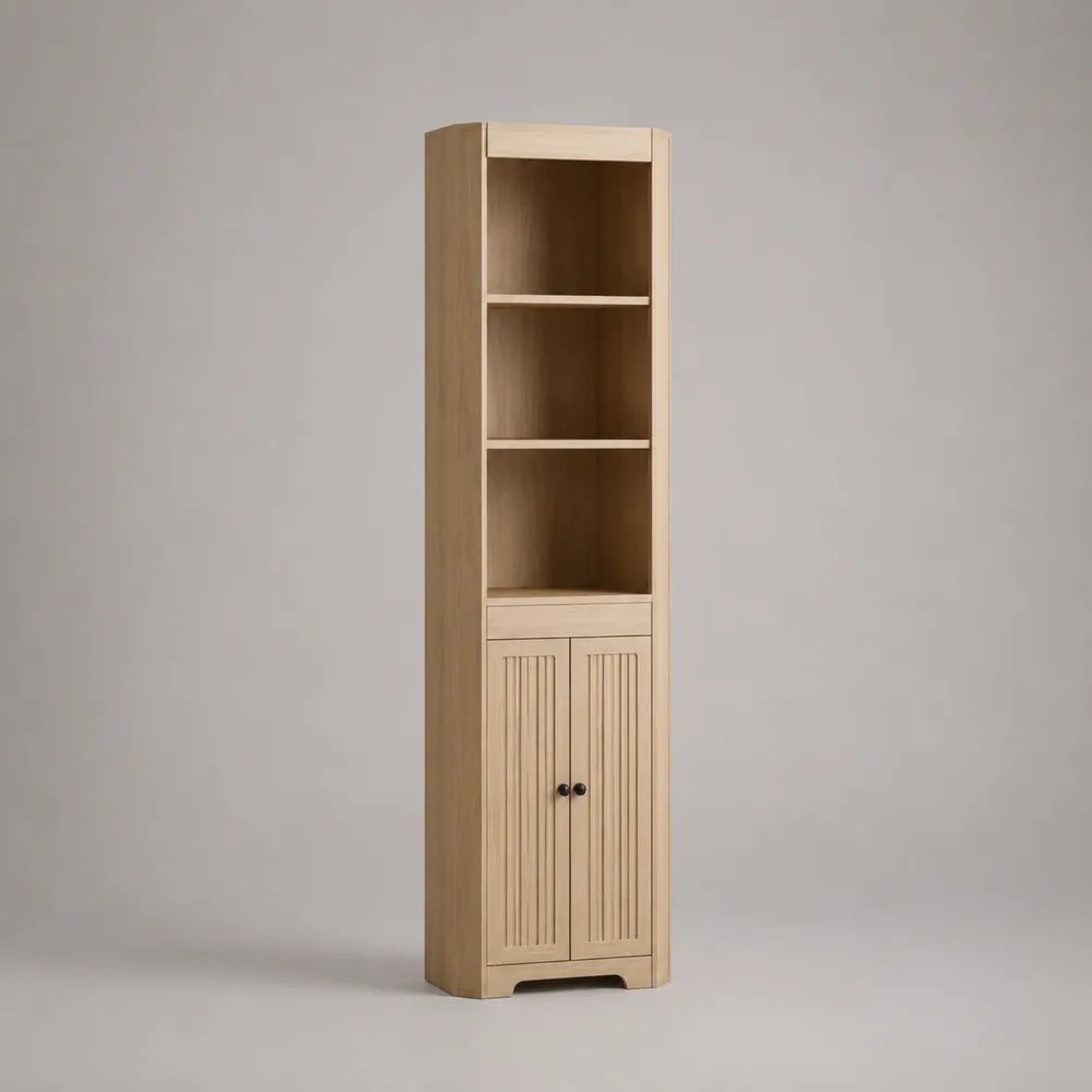 Mobile colonna rettangolare in bambù laminato naturale con 2 ante e 2 ripiani, 35 x 30 x 170 cm