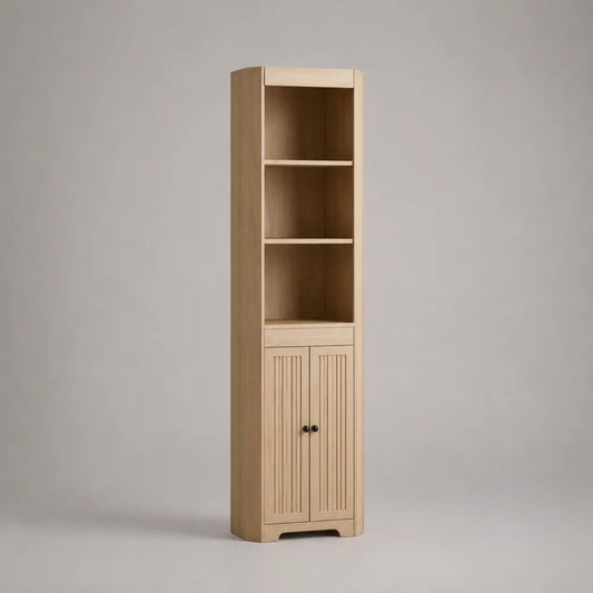 Mobile colonna rettangolare in bambù laminato naturale con 2 ante e 2 ripiani, 35 x 30 x 170 cm