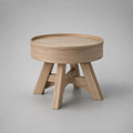 Tavolino rotondo in legno e MDF impiallacciato, rovere naturale, Ø60 x H50 cm