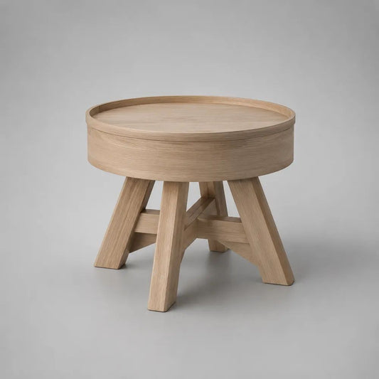 Tavolino rotondo in legno e MDF impiallacciato, rovere naturale, Ø60 x H50 cm