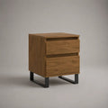 Comodino rettangolare in legno e acciaio nero con 2 cassetti, rovere naturale, 45 × 40 × 55 cm