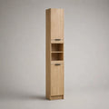 Colonna alta in legno con 2 ante e 2 vani aperti, Rovere naturale/Nero, 30 × 30 × 190 cm