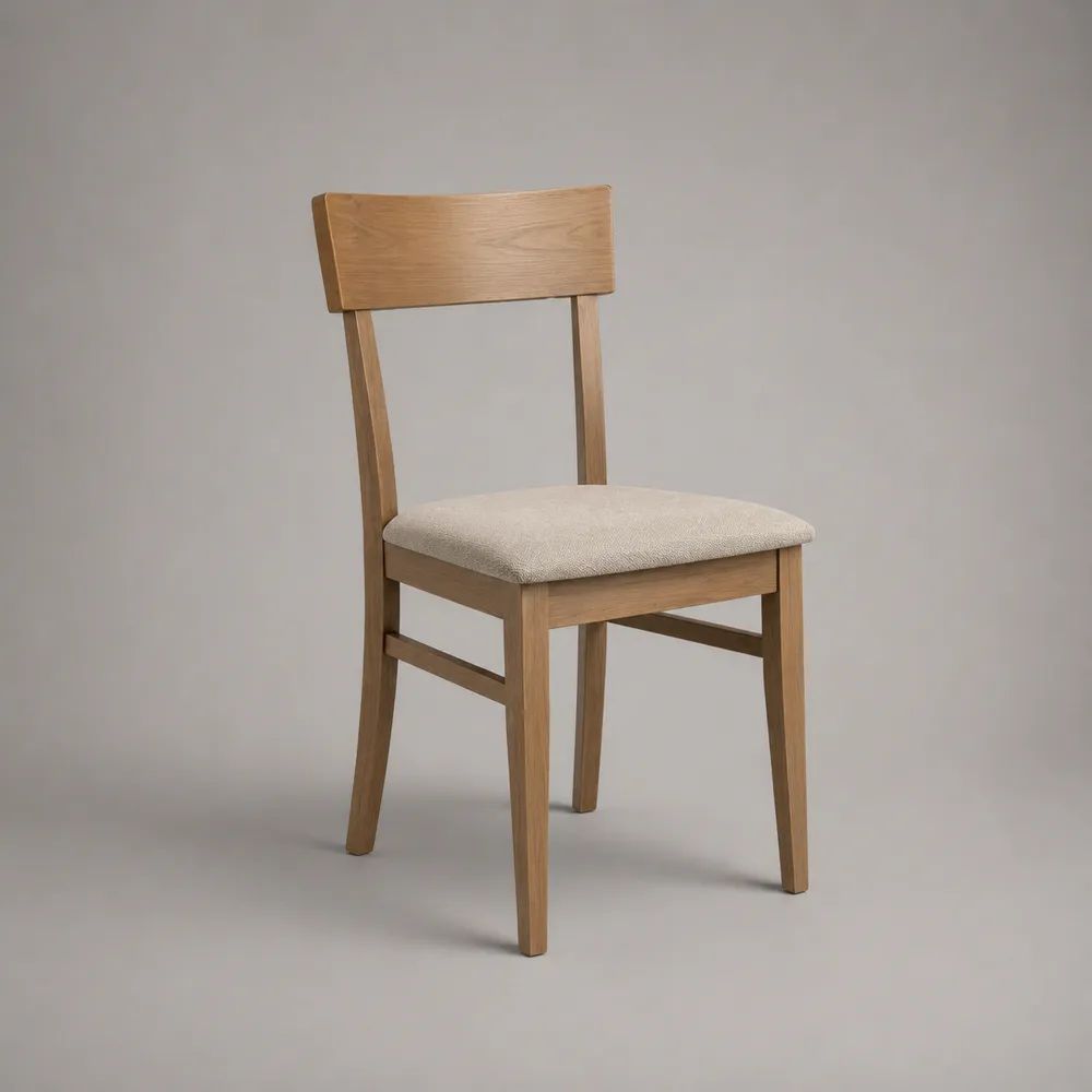 Sedia da pranzo imbottita in rovere massello, rovere naturale e beige chiaro, 45 x 52 x 82 cm