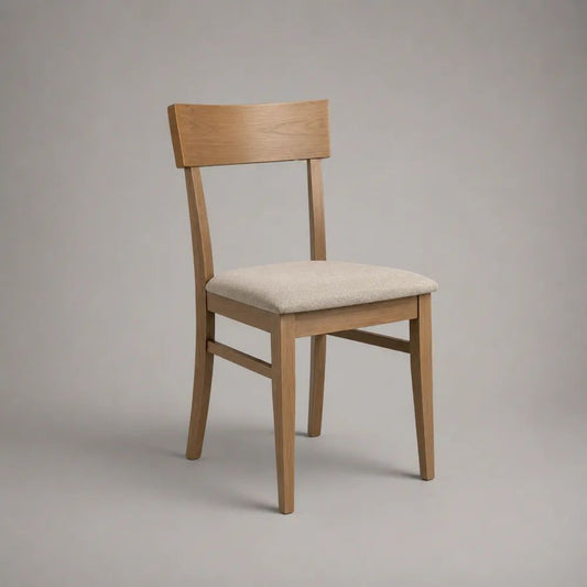 Sedia da pranzo imbottita in rovere massello, rovere naturale e beige chiaro, 45 x 52 x 82 cm