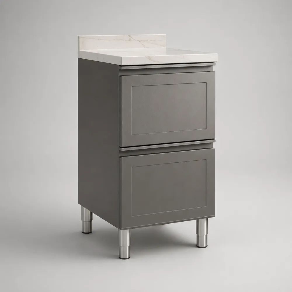 Mobile base da cucina in MDF grigio con 2 vani a ribalta e piano bianco effetto marmo, 40 × 50 × 100 cm