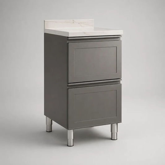 Mobile base da cucina in MDF grigio con 2 vani a ribalta e piano bianco effetto marmo, 40 × 50 × 100 cm