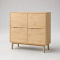 Credenza alta in legno con 4 ante e gambe, rovere naturale, 100 × 40 × 100 cm