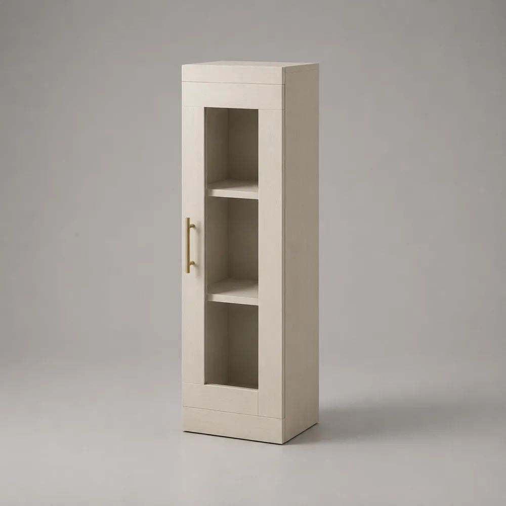 Mobile vetrina alto rettangolare in MDF e pannello truciolare con anta in vetro, avorio, 45 × 38 × 150 cm