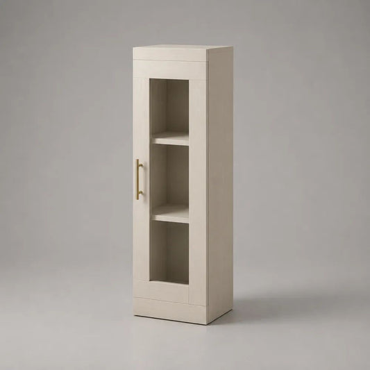 Mobile vetrina alto rettangolare in MDF e pannello truciolare con anta in vetro, avorio, 45 × 38 × 150 cm
