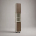 Colonna dispensa da cucina in legno bianco e noce con 2 ante e 2 vani aperti, 30 × 30 × 180 cm