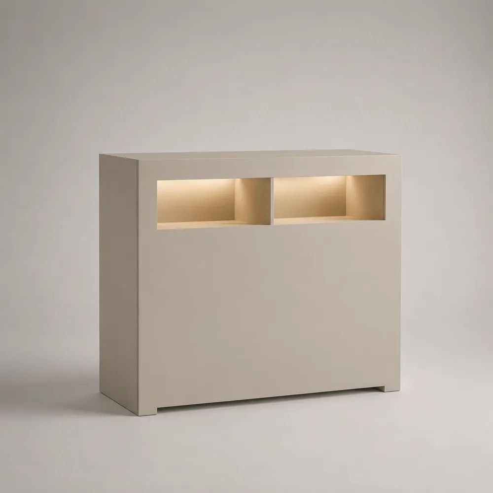 Credenza rettangolare con luci LED in pannello truciolare melaminico beige, 120 x 40 x 100 cm
