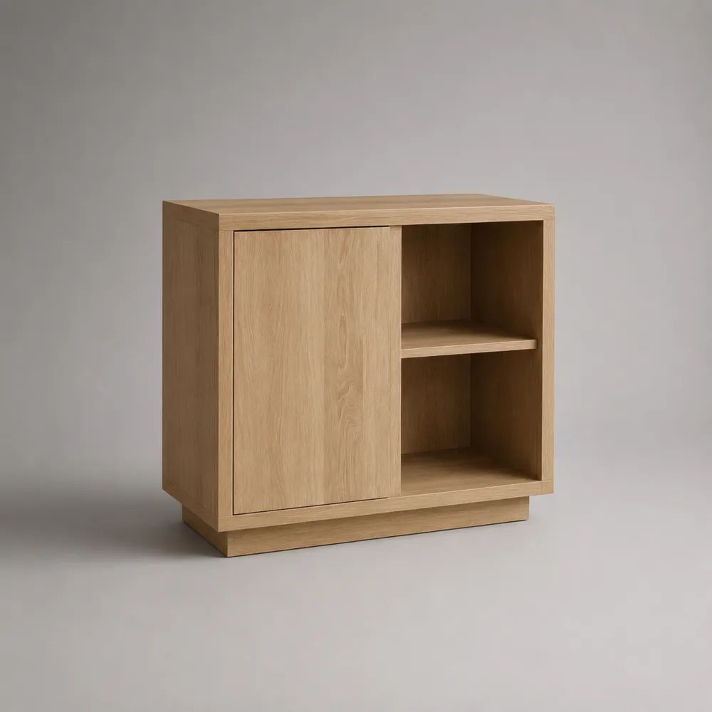 Credenza rettangolare in pannello truciolare melaminico rovere naturale con 1 anta e 2 vani aperti, 80 × 40 × 80 cm