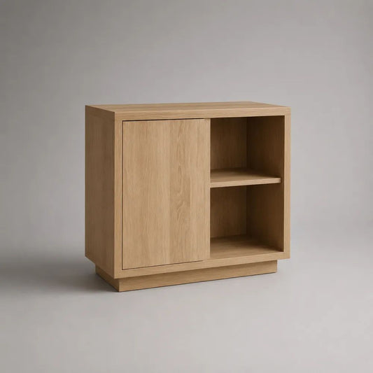 Credenza rettangolare in pannello truciolare melaminico rovere naturale con 1 anta e 2 vani aperti, 80 × 40 × 80 cm