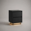 Comodino rettangolare in MDF e acciaio con 2 cassetti e luce LED, nero e oro, 45 x 40 x 60 cm