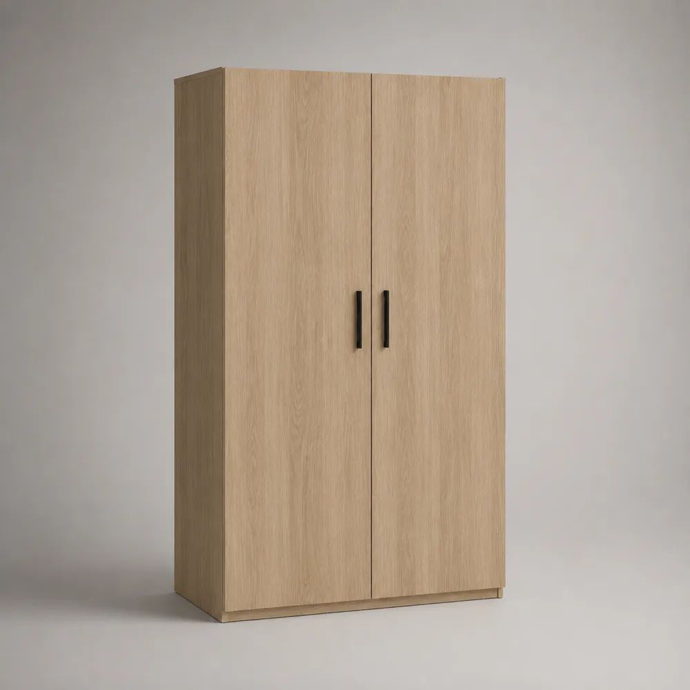 Credenza alta in legno a 2 ante, rovere naturale e nero, 100 x 50 x 200 cm