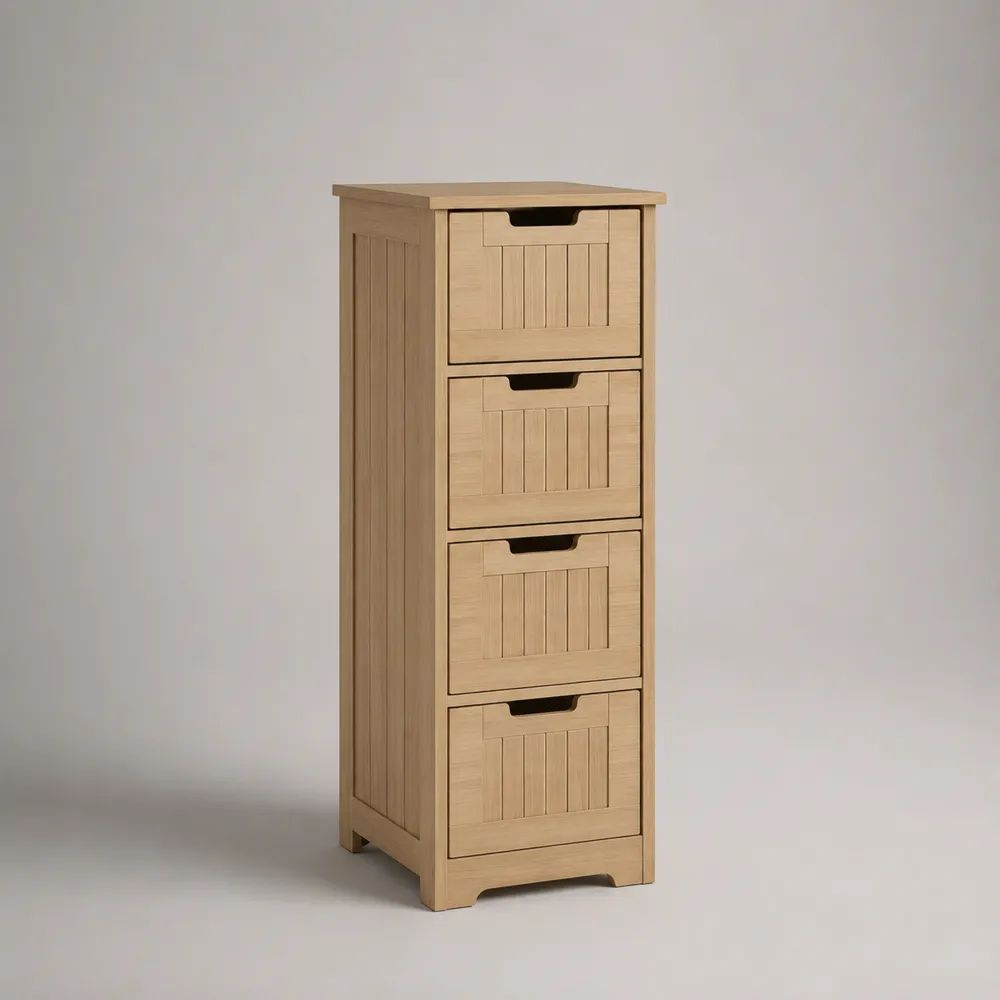 Cassettiera alta rettangolare in bambù naturale con 4 cassetti, 30 x 30 x 90 cm