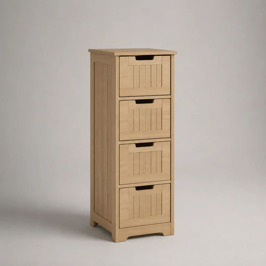 Cassettiera alta rettangolare in bambù naturale con 4 cassetti, 30 x 30 x 90 cm