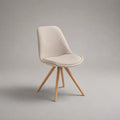 Sedia da pranzo imbottita in tessuto beige con gambe in legno, 48 x 55 x 84 cm