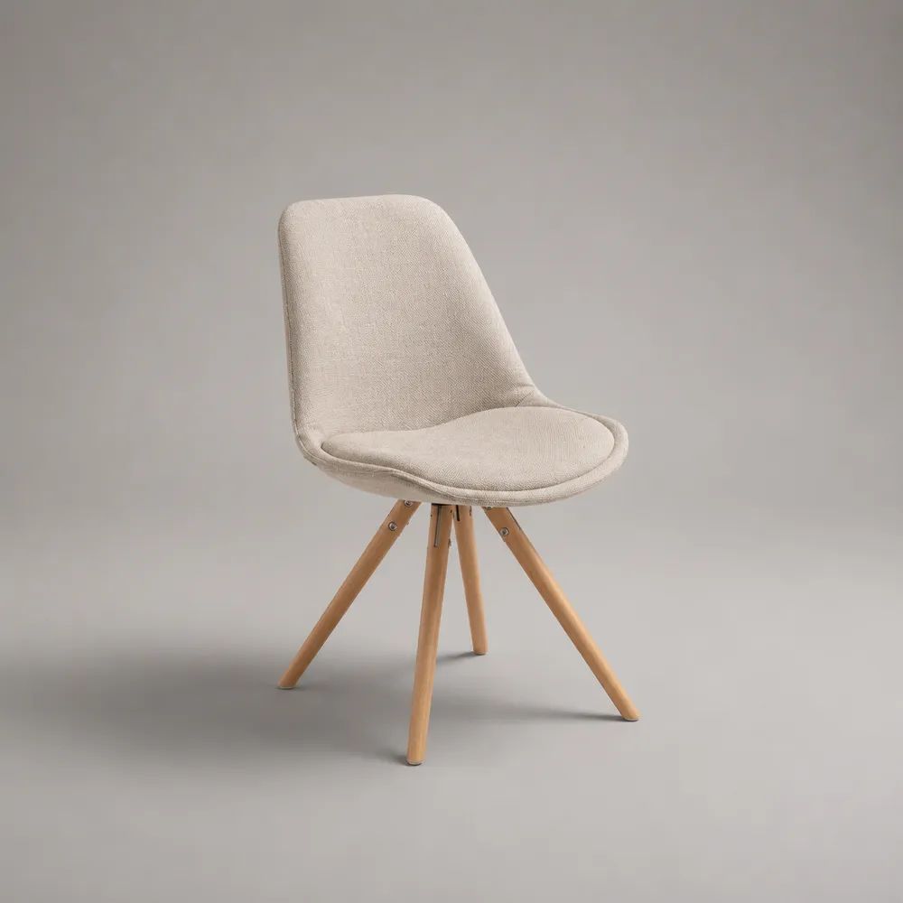 Sedia da pranzo imbottita in tessuto beige con gambe in legno, 48 x 55 x 84 cm