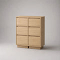 Credenza alta rettangolare in MDF impiallacciato rovere naturale con 6 cassetti, 90 x 40 x 120 cm