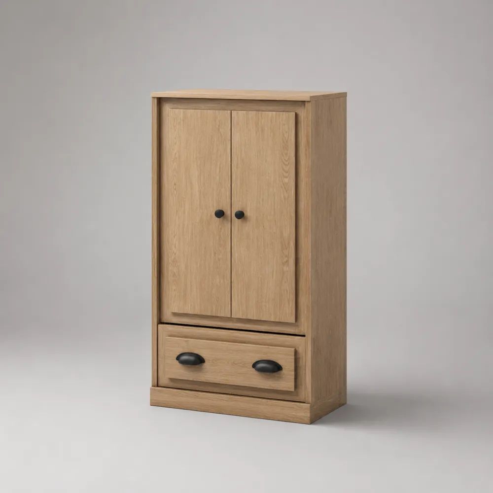 Credenza alta rettangolare in legno effetto rovere naturale con 2 ante e 1 cassetto, 70 x 40 x 120 cm