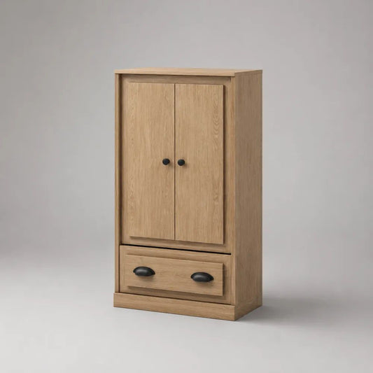 Credenza alta rettangolare in legno effetto rovere naturale con 2 ante e 1 cassetto, 70 x 40 x 120 cm