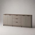 Credenza rettangolare in pannello truciolare melaminico con 4 ante e 3 cassetti, tortora e noce, 200 × 40 × 85 cm