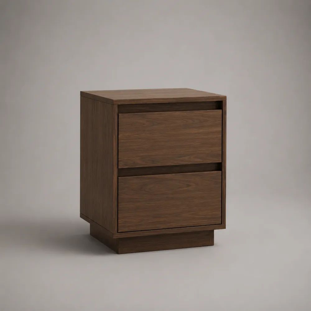Comodino rettangolare in MDF impiallacciato marrone noce con 2 cassetti, 45 x 40 x 60 cm