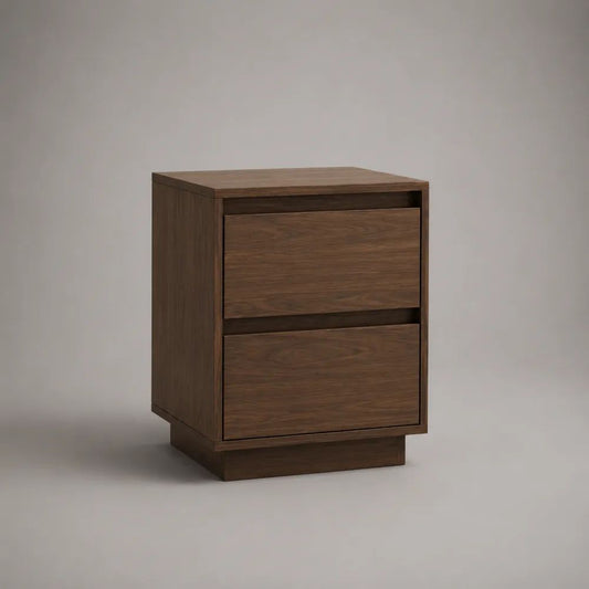 Comodino rettangolare in MDF impiallacciato marrone noce con 2 cassetti, 45 x 40 x 60 cm